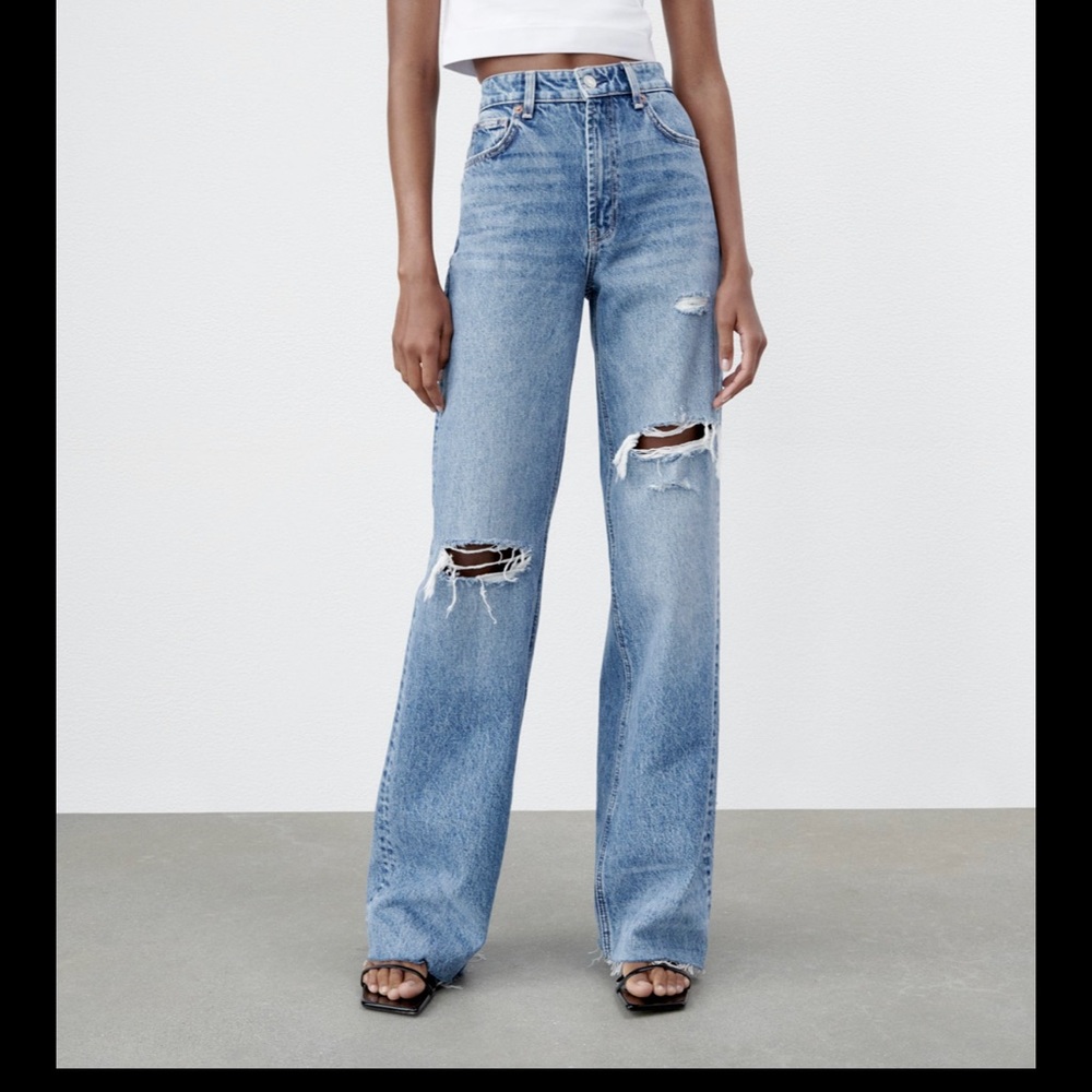 ZARA RIPPED WIDE LEG JEANS